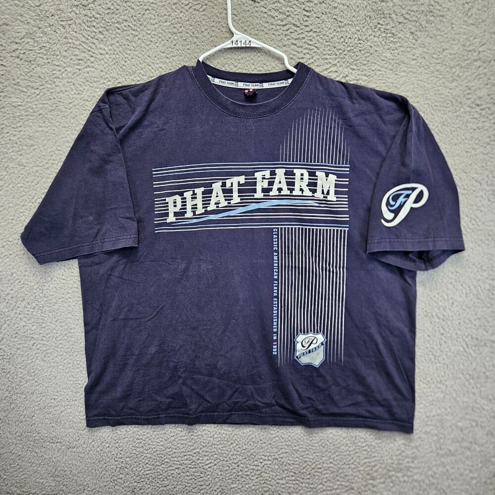 Phat‎ Farm T-Shirt Mens Size 2XL Navy Blue Spellout Logo Tee Short Sleeve